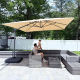 PURPLE LEAF Patio Telescopic Umbrella 11.5' x 11.5' Up Down Lifting Beige