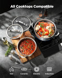 Pots and Pans Set Hybrid Stainless Steel, 10PC Nonstick Tri-Ply Cookware Set w/Frying pan, Dishwasher & Oven Safe, PFOA-Free, Metal Utensil Safe, Suitable for All Cooktops