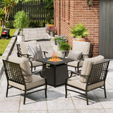 MIXPATIO 5-Piece Metal Patio Conversation Set, 28-Inch Fire Pit Table