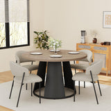 HIPIHOM 47.2” Round Dining Table Set for 4 Modern Wood Table with 4 Upholstered Chairs, Metal Pedestal Base, Space-Saving Kitchen & Dining Furniture for Small Apartments and Compact Spaces