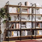 Bookshelf, Double Wide 5-Tier Open Bookcase Vintage Industrial Large Shelves, Wood and Metal Etagere Bookshelves