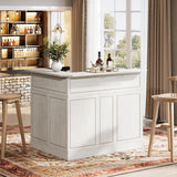 Tribesigns Bar Cabinet, L-Shaped Home Bar Table with Stemware Racks, 4-Tier Corner Bar Unit Liquor Wine Bar Table Reception Desk for Home Pub, White