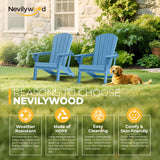 nevilywood Folding Adirondack Chairs Set of 4, HDPE Cup Holders, LightBlue