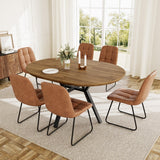Round Dining Table Set for 6 People, 43.3"-59.1" Extendable Kitchen Table with 6 Upholstered Chairs