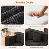 MONVANE 130'' Modular Sectional Cloud Couch for Living Room, 6 Seater Convertible Chenille Couches Set with Ottoman & Pillow, No Assembly Compression Sofas, Comfy Floor Sofa with Memory Foam, Black
