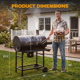 MASTER COOK Barrel Charcoal Grill with Foldable Front Shelf, 686 Sq.in. Cooking Area Outdoor bbq Grill,Thermometer and Adjustable Air Vents for Patio, Parties,Backyard, Tailgating, Black