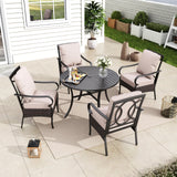 MFSTUDIO 5-Piece Patio Dining Set, 42" Round Metal Table, Rattan Chairs