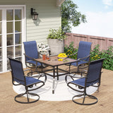 PHI VILLA 5 Pcs Patio Dining Set for 4, Swivel Mesh Chairs, Blue