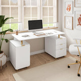 Techni Mobili 57"W Computer Desk w/ 3 Drawers & Storage Cabinet, White/Gold