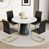 Vohuai Round Dining Table Set for 4, 45''Marble Grain Dining Room Table Set for 4 with Upholstered Chairs, Modern Dinner Table Set for Kitchen Dining Room