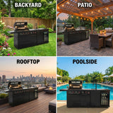 RENDGO Modular Outdoor Kitchen Island, 6-Burner Gas Grill, 75300 BTU,Silver