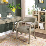 LEEMTORIG Faux Leather Dining Chairs with Arms, Mid-Century Dining Room Chairs with Supportive Back, Solid Wood Boss Caption's Chairs Office Desk Chairs, Game Poker Chairs, Soft Light Grey CY-NX173-UA