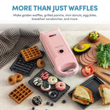 Swap & Flip Waffle Maker with Removable Plates: 3-in-1 Panini Press, Mini Donut Maker, and Waffle Iron AROMA