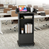 Podium Stand with Metal Wheels Wooden Lectern Podium Stand Portable Pulpit Standing with Storage Mobile