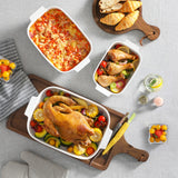 MALACASA Casserole Dishes for Oven, Ceramic Baking Dishes Set of 3, Rectangular Lasagna Pan Deep Baking Pans, Bakeware Sets with Handles Gift Set, White (13.8''/11.7''/9.4''), Series BAKE