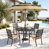 PHI VILLA Outdoor Round Table Set w/Umbrella, 5pc Patio Metal Furniture