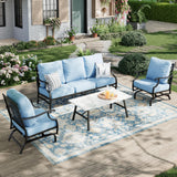 MIXPATIO 4-Piece Wrought Iron Patio Conversation Set, Rocking Chairs, Blue