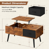 Yaheetech Coffee Table with Storage,39.5'' Lift Top Coffee Table,Hidden Storage Compartment,Foldable Drawer,Lift Tabletop Dining Center Table for Home Living Room Office,Rustic Brown