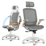 GABRYLLY Ergonomic Office Chair, High Back Home Desk Chair with 2D Flip-Up Arms, 3D Headrest, 90-120° Tilt and Wide Cushion, Big and Tall Mesh Chairs for Man Woman, White Computer Task Chair