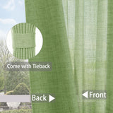 Macochico 150”Wx96”L Pinch Pleated Sliding Door Curtains with Hooks and Tieback, Natural Linen Drapes for Patio Doors Living Room Bedroom Home Office Divider with Tieback, Green, 1 Panel