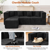 MONVANE 103'' Modular Sectional Sofa, Comfy Chenille Cloud Couch with Ottoman, Modern Convertible L Shaped Couch with Deep Seat, Sectional Couches for Living Room, Bedroom and Apartment, Black