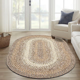Super Area Rugs Braided Rugs Farmhouse Kitchen Rug - Ridgewood Braided Rug for Living Room - Reversible - Indoor/Outdoor - Made in USA - Taupetone/Beige, 10' X 13' Oval