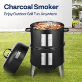 3-in-1 Vertical Charcoal Smoker, BBQ Smoker Grill with Built-in Thermometer, Air Vent, and 2 Access Doors VIVOHOME