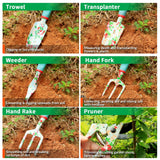 Garden Tools Set, JUMPHIGH 10 PCS Heavy Duty Gardening Tools Includes Hand Trowel Rake Weeder Pruner, Gardening Gifts for Women