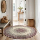 Super Area Rugs Braided Rug Round 10ft Farmhouse Kitchen Rug - Ridgewood Braided Carpet for Living Room - Reversible - Indoor/Outdoor - Made in USA - Burgundy/Beige, 10' Round