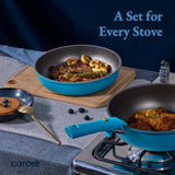 CAROTE 21pcs Pots and Pans Set, Nonstick Cookware Set Detachable Handle, Induction Kitchen Cookware Sets Non Stick with Removable Handle, RV Cookware Set, Peacock Blue