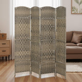 Room Divider, 6 Ft 4 Panel Folding Privacy Screen, Hand-Woven PP Wall Partition with Pine Wood Frame