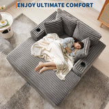 GarveeHome 60-inch Oversized Chaise Lounge Chair Indoor, Comfy Corduroy Lounge Sofa with Charging Station, Cup Holders & Throw Pillows, Cozy Sleeper Couch for Living Room Apartments, Grey