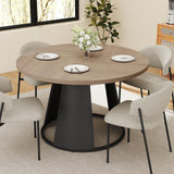 HIPIHOM 47.2” Round Dining Table Set for 4 Modern Wood Table with 4 Upholstered Chairs, Metal Pedestal Base, Space-Saving Kitchen & Dining Furniture for Small Apartments and Compact Spaces