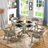 LEEMTORIG Faux Leather Dining Chairs with Arms, Mid-Century Dining Room Chairs with Supportive Back, Solid Wood Boss Caption's Chairs Office Desk Chairs, Game Poker Chairs, Soft Light Grey CY-NX173-UA