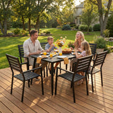 7 Piece Outdoor Dining Set All Weather Patio Dining Set with HDPE Wood-Like Tabletop