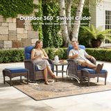 Luxury Patio Furniture Set with 6-inch Thick Cushions, Outdoor Furniture Set with High Back Swivel Chairs, 5 PCS Wicker Outdoor Conversation Set for Porch, Patio, Yard, Deck, Poolside, Brown/Blue