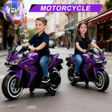 12V Electric Ride On Motorcycle for Kids, Training Wheels, Full Hand Drive Motorbike Toy, Perfect for Boys and Girls (3-8 Yrs) (Purple)