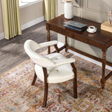LEEMTORIG Faux Leather Dining Chair with Arms, Solid Wood Dining Chair with Supportive Back, Game Poker Table Chairs, Boss Caption's Chairs Office Desk Chairs, Cherry Walnut Legs & Ivory PU NX173C