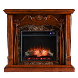 SEI Furniture Cardona Carved Wood & Faux Marble Electric Fireplace, New Walnut