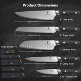 SANMEIHO 10 PCS Knife Set with Knife Sheath, Japanese Kitchen Knife Set with 5 Layers High Carbon 9Cr18Mov Stainless Steel, Sharp Professional Chef Cooking Knife with Ergonomic Handle, Dishwasher Safe