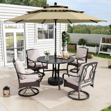 MFSTUDIO 5pc Outdoor Patio Dining Set with Umbrella, Rattan Chairs
