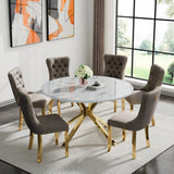 Maotifeys 45'' Round Dining Table White Marble Dining Room Table for 4-6, Circle Faux Marble Kitchen Table with 4 Gold Mirrored Stainless Steel Legs for Dining Room, Bistro, Breakfast (Table Only)
