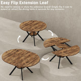42"-58" Extendable Oval Dining Table for 4-6, Kitchen Round Table with Hidden Leaves & Storage Shelf, Space Saving Modern Design with Sturdy Metal Legs for Kitchen, Dining Room & Small Apartments