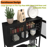 Furniouse 6-Tier Kitchen Bakers Rack with Power Outlet, Industrial Microwave Oven Stand with Shelves, Kitchen Utility Storage Shelf with Cabinet, Standing Storage Rack (Black)