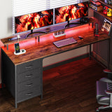 Huuger 63 Inch Rustic Brown Gaming & Office Computer Desk with 4 Drawers, Monitor Stand