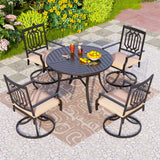 PHI VILLA Patio Dining Set, Swivel Chairs&Round Steel Table