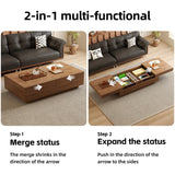 Mid-Century Modern Expandable Coffee Table, 47.2"-81.8" Adjustable Walnut Center Table with Large Hidden Storage for Living Room