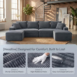 115" Boneless Couch for Living Room, U-Shaped Sectional Cloud Sofa-Grey