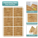 Sorbus 80 Sq. Ft. Wood Grain Floor Tiles Foam Mat EVA Interlocking Mats Tile 3/8-Inch Thick Flooring Wood Puzzle Exercise Mats w/Borders - Home Playroom Basement, Apartment, Trade Show, Baby, Dance