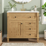 LIKIMIO 36 Inch Bathroom Vanity with Sink, Towel Holder & Adjustable Solid Wood Legs for Uneven Floor, Modern Bathroom Storage Cabinet with Tip-Out Drawer, 2 Drawers & Adjustable Shelf, Nature